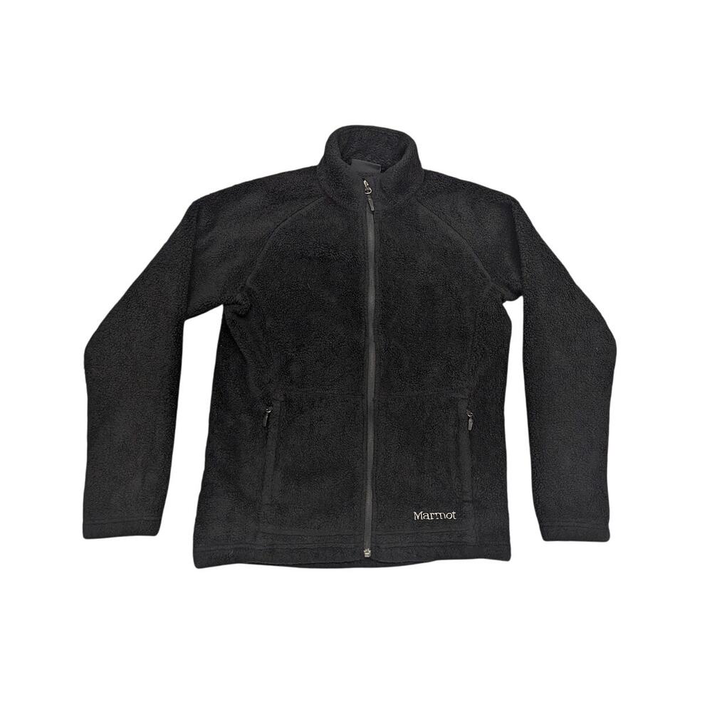 Marmot Jacket Full Zip Soft Fleece Fluffy Black Size M Hiking Outdoor